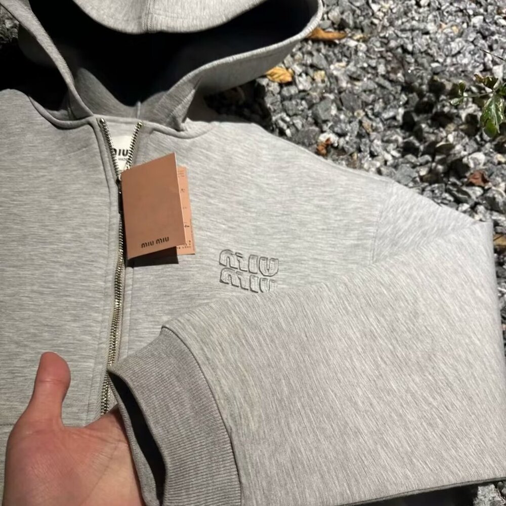 Miu Miu Miu Miu Ss23 Hooded Zippered Solid Color … - image 3